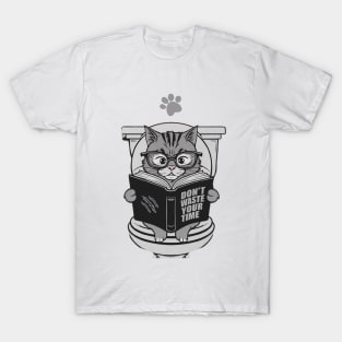 Funny Cat Reading A Book In The Toilet Don’t Waste Your Time T-Shirt